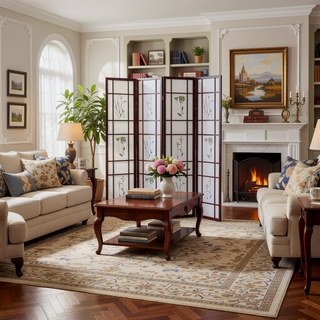 Sunvega 70 Inch Tall 4-Panel Shoji Screen Room Divider in Floral Print