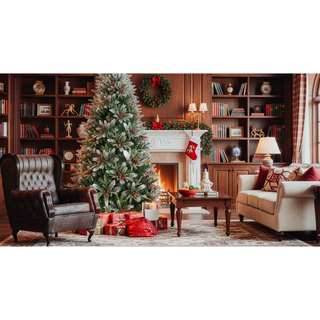 Sunvega Snow-Dusted Christmas Tree with Red Berries Pine Cones for Natural Holiday Decoration