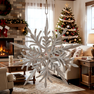 Sunvega Weathered Finish Iron Snowflake Hanging Ball Ornaments for Holiday Decor