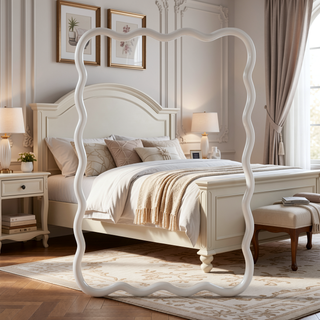 Sunvega Natural Wood Wavy Rectangle Solid Wood Frame Decorative Mirror For Any Room