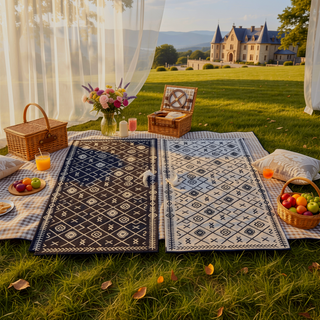 Sunvega Reversible Outdoor Rug with Protective Coating and Strap Stakes for Patio