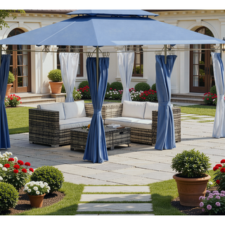 Sunvega Spacious 10x13ft Outdoor Gazebo with Removable Curtains and Two-Tier Roof
