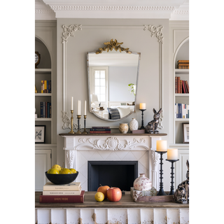 Sunvega Large Rectangular Full Length Mirror with Distressed Ivory Frame and Gold Floral Crown