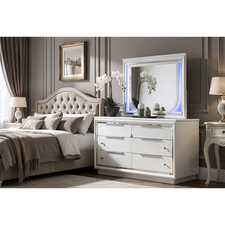 Sunvega Modern Pearl White Finish Nightstand with Spacious Drawers and Acrylic Legs