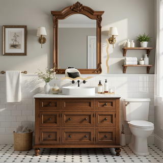 Sunvega Farmhouse Art Deco Wavy Wood Mirror Frame Wall Decor for Bathroom