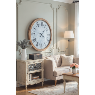 Sunvega Antique White Oversized Oval Wall Clock for Kitchen Living Room