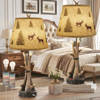 Sunvega Rustic Antler Table Lamps Set of 2 with USB Ports and Touch Dimmable
