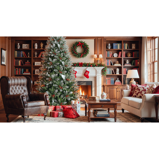 Sunvega Snow-Dusted Christmas Tree with Red Berries Pine Cones for Natural Holiday Decoration