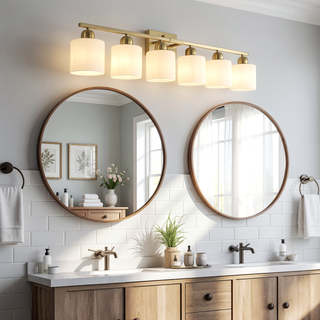 Sunvega Gold Vanity Light Fixture with Milky White Glass Shade for Mirror Bathroom