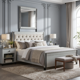 Sunvega Silver Nightstand with Spacious Drawers and Hidden Jewelry Compartment