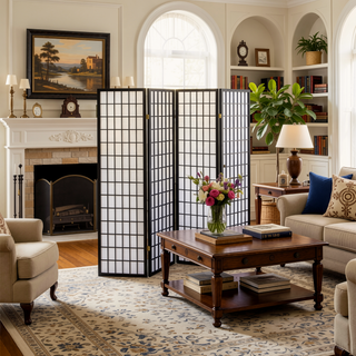 Sunvega Japanese Style 4-Panel Room Divider with Black Finish for Privacy