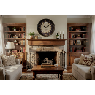 Sunvega 16" Round Wall Clock with Antique Brown Frame and Non-Ticking Quartz Movement