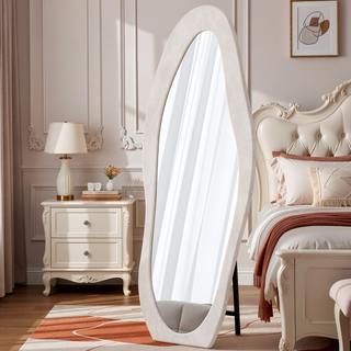 Sunvega Full Length Mirror with Flannel Wrapped Wooden Frame and Shatterproof Glass