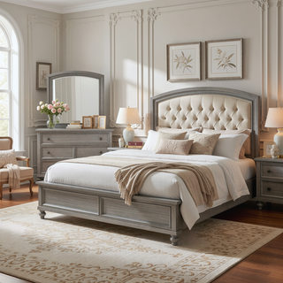 Sunvega Gray Modern Nightstand with Full Extension Drawers and Felt-Lined Top