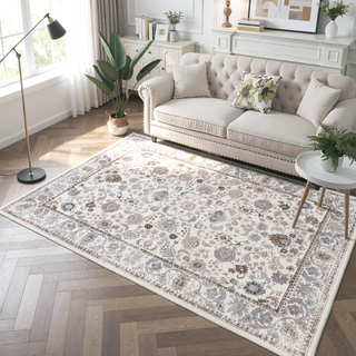 Sunvega Vintage Bohemia Non-slip Washable Area Rug with Flower Design for Living Room