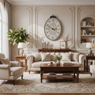 Sunvega Antique White Oversized Oval Wall Clock for Kitchen Living Room