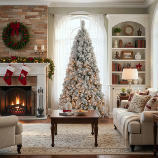 Sunvega 6FT Snow Flocked PVC Christmas Tree with 752 Tips and Hinged Setup
