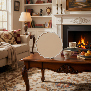Sunvega Natural Wood Wavy Round Solid Wood Frame Decorative Mirror for Bedroom Bathroom
