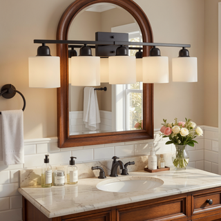 Sunvega Gold Vanity Light Fixture with Milky White Glass Shade for Mirror Bathroom