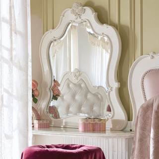 Sunvega Pearl White Finish Dresser with Scrolled Inlay Details and Spacious Drawers