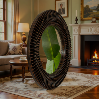 Sunvega Sunburst-Shaped PU Art Decorative Wall Mirror for Bathroom Bedroom