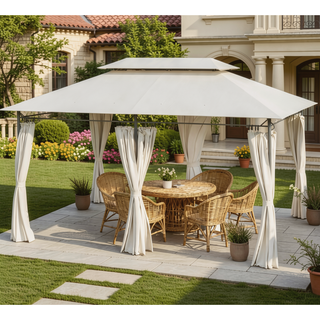Sunvega Spacious 10x13ft Outdoor Gazebo with Removable Curtains and Two-Tier Roof