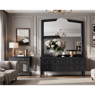 Sunvega Two-Tone Dark Gray and Black Queen Size Bed with Wood Inlay