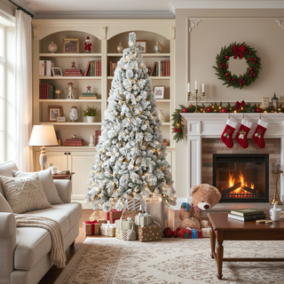 Sunvega Snowy Flocked 7FT Christmas Tree with 450 Warm White LED Lights and 1060 Tips