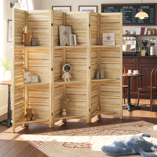 Sunvega 6 Panel Folding Privacy Screen with Removable Shelves and Hinged Design