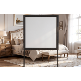 Sunvega Two-Tone Dark Gray and Black Queen Size Bed with Wood Inlay