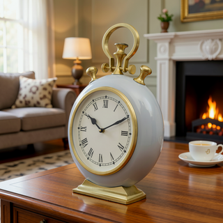 Sunvega Grey Gold Accent Table Clock Aluminum Desk Clock 10x3x14 Inches