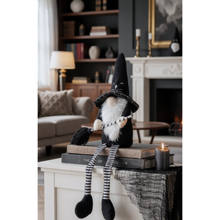 Sunvega Handcrafted 4.3x4x26.8 Inch Fabric Sitting Black Gnome With Broomstick