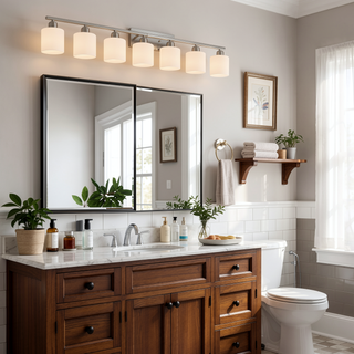 Sunvega Gold Vanity Light Fixture with Milky White Glass Shade for Mirror Bathroom