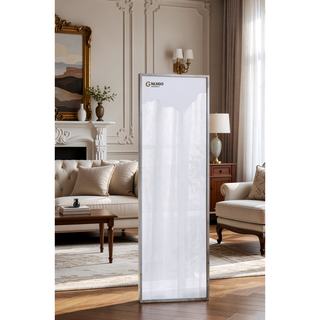 Sunvega Large Rectangular Full Length Mirror with Distressed Ivory Frame and Gold Floral Crown