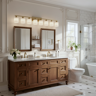 Sunvega Gold Vanity Light Fixture with Milky White Glass Shade for Mirror Bathroom