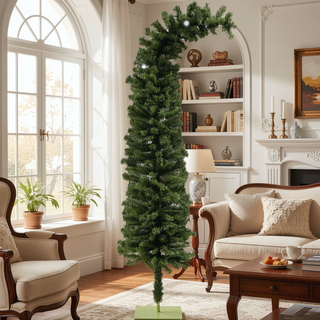 Sunvega Pencil Artificial Xmas Tree with Faux Snow Flocked Full Branch Tips Flame-retardant