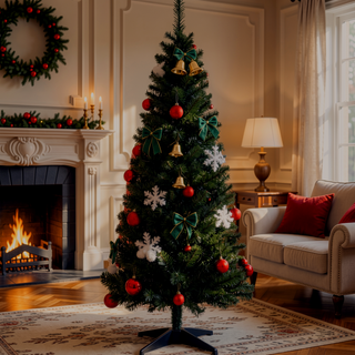 Sunvega Pencil Artificial Xmas Tree with Faux Snow Flocked Full Branch Tips Flame-retardant