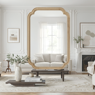 Sunvega Solid Wood Frame Rounded Corner Decorative Mirror for Bedroom Bathroom Living Room
