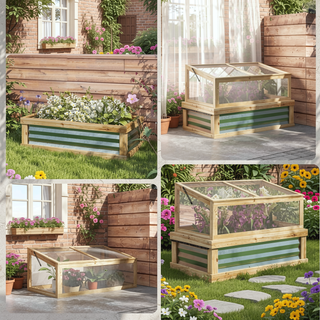 Sunvega Raised Garden Bed with Polycarbonate Greenhouse Cover and Lean-to Roof