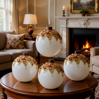Sunvega Glass Glitter Painted Christmas Ball Ornaments Set of 12 for Holiday Decor