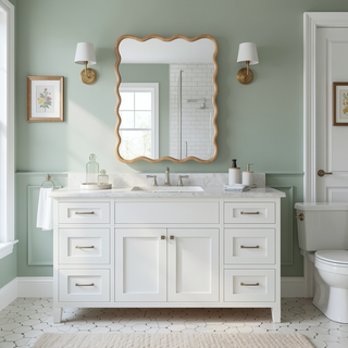 Sunvega Wavy Rectangle Solid Wood Frame Decorative Mirror with Clear Reflection for Bedroom