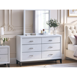 Sunvega White Laminate Nightstand with Wood Grain Detailing and Two Spacious Drawers