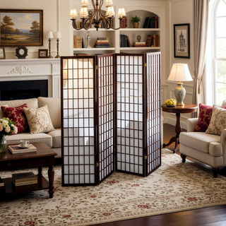 Sunvega Japanese Style 4-Panel Room Divider with Black Finish for Privacy