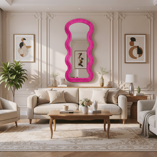 Sunvega Flannel Wavy Full Length Floor Mirror with Stand for Bedroom or Living Room