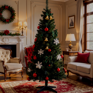 Sunvega Pencil Artificial Xmas Tree with Faux Snow Flocked Full Branch Tips Flame-retardant