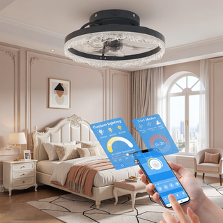 Sunvega 24" Modern Flush Mount LED Ceiling Fan Light with Decorative Acrylic Ring