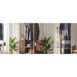 Sunvega 360° Rotating Full Length Mirror with Solid Wood Hook Storage Rack for Bedroom