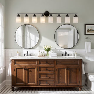 Sunvega Modern Golden Finish 6-Light Vanity Sconce with Frosted Glass Shades