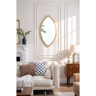 Sunvega Hexagon Wood Frame Wall Mirror with Leather for Entryway Living Room
