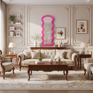 Sunvega Flannel Wavy Full Length Floor Mirror with Stand for Bedroom or Living Room